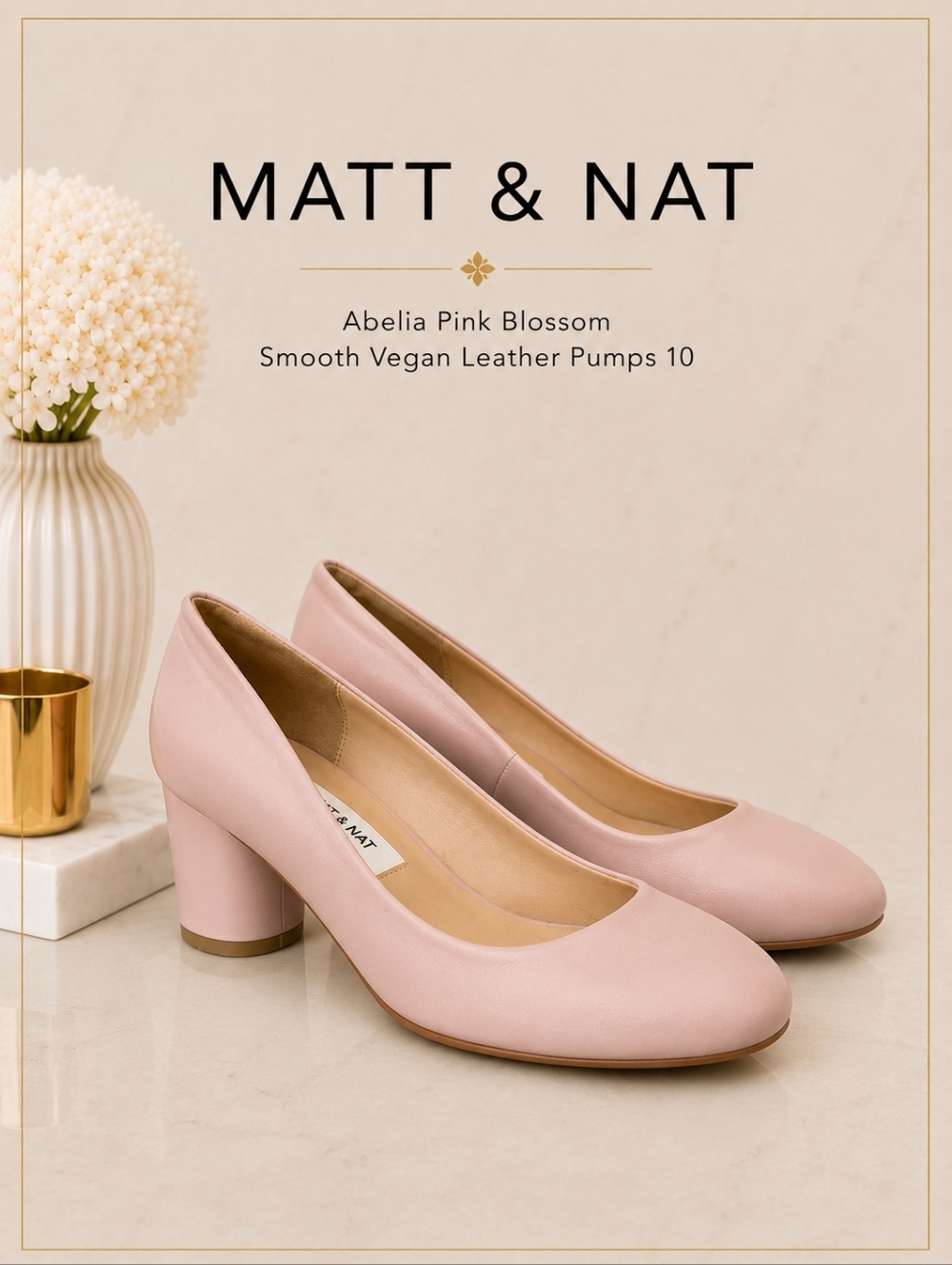 Matt & Nat ABELIA Pink Blossom Smooth Vegan Leather pumps Mirrored Heel 10